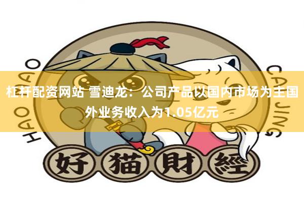 杠杆配资网站 雪迪龙：公司产品以国内市场为主国外业务收入为1.05亿元